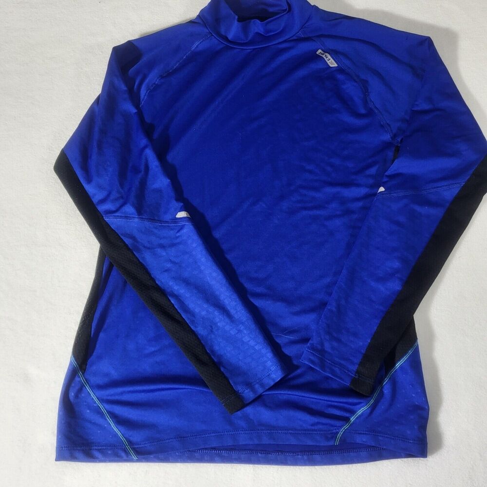 Hind Mens Reflective Active Shirt  Mock Neck Sz MED Black/Blue Base Layer